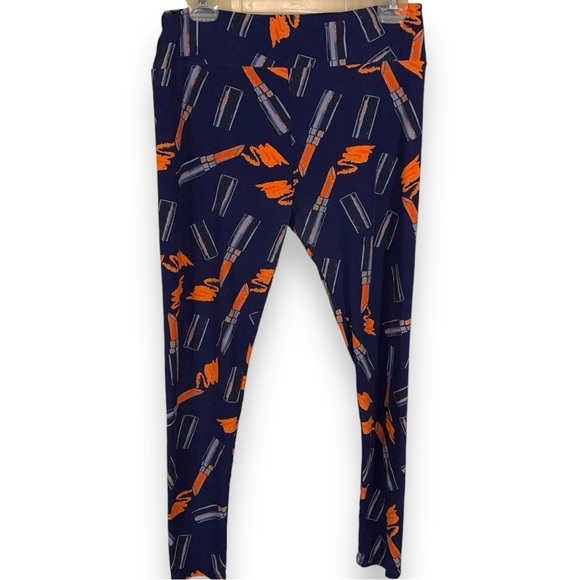 LULAROE LIPSTICK LEGGINGS ONE SIZE BLUE PEACH ORANGE STRETCH PANTS WOMEN - Picture 1 of 13